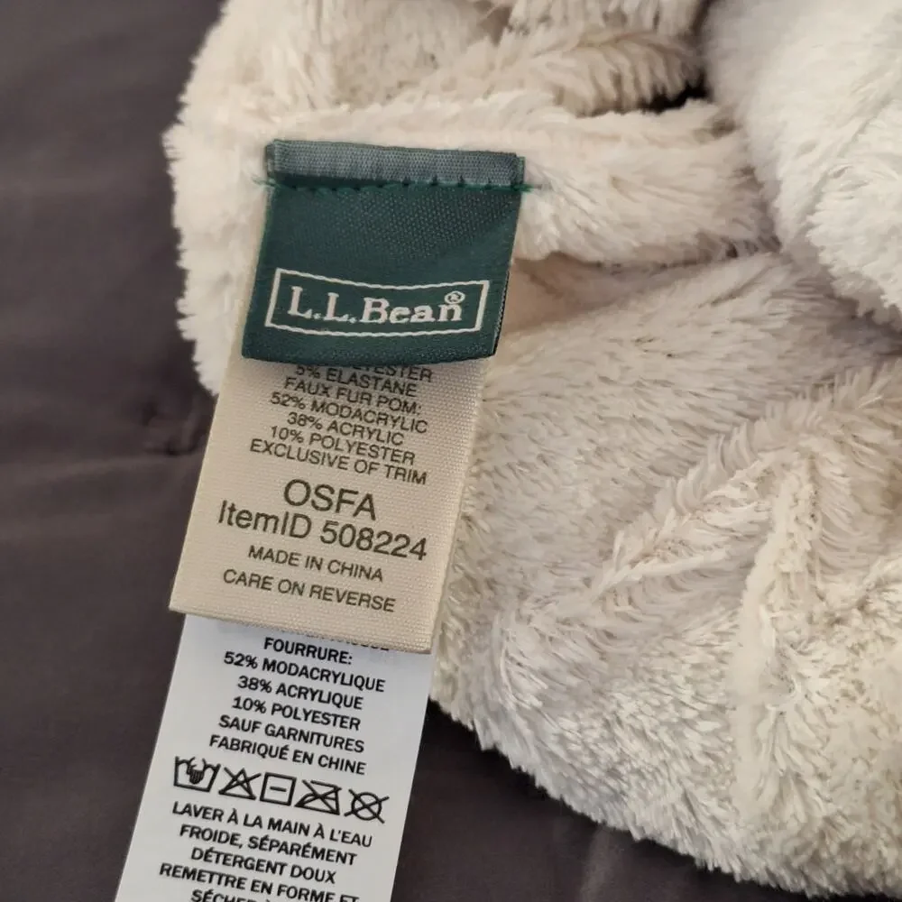 L.L. Bean Kid Beanie OS Teal Cable Knit Fleece Lined Pom Outdoor Winter Gorpcore